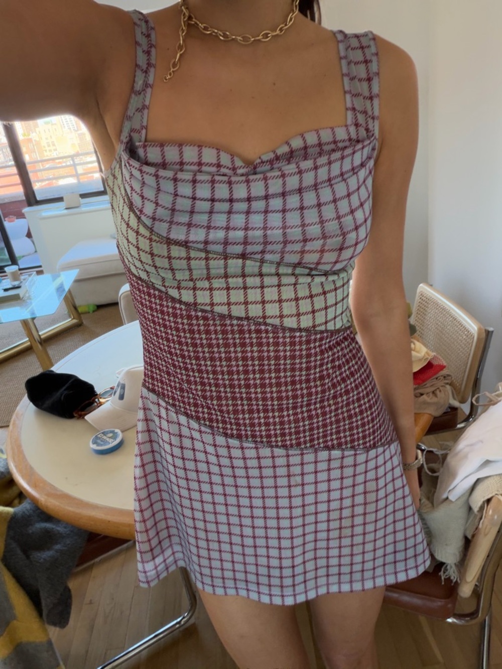 Miaou Pink & White Checked Mini Dress